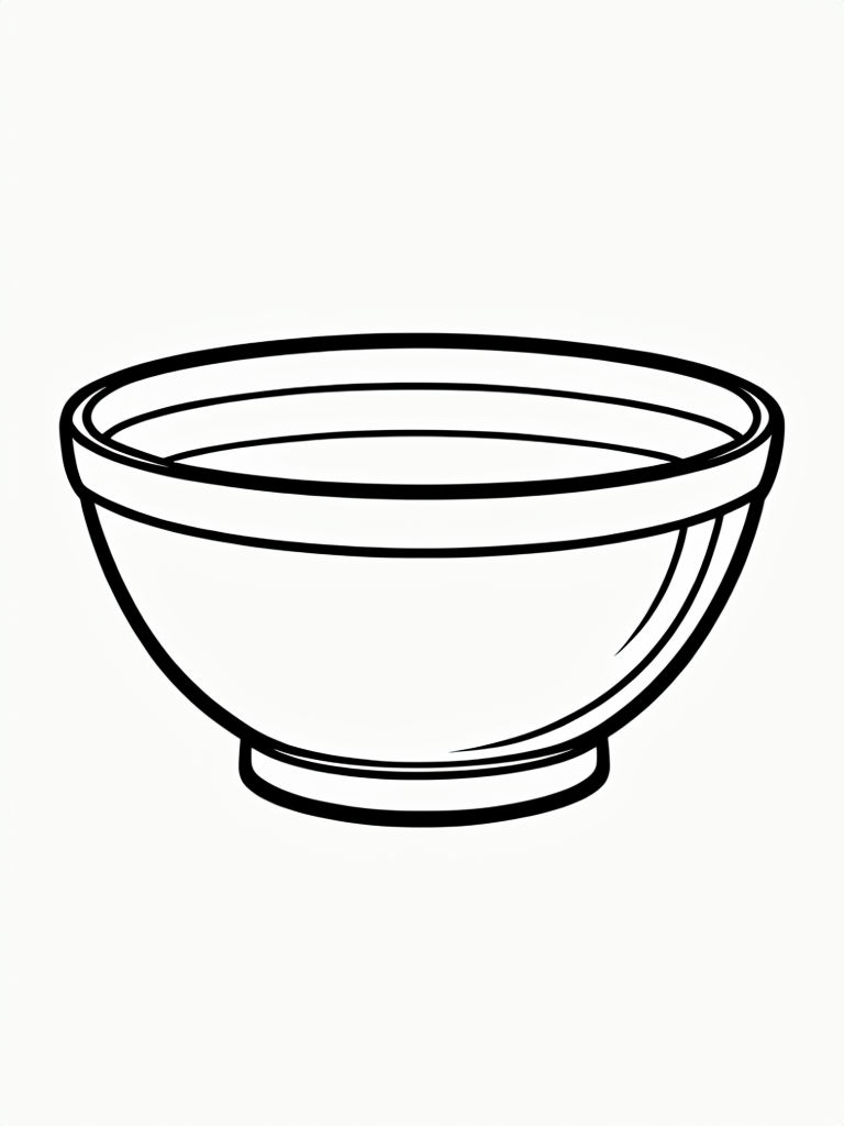 Minimalist Black Line Drawing of a Ceramic Bowl Coloring Book Page