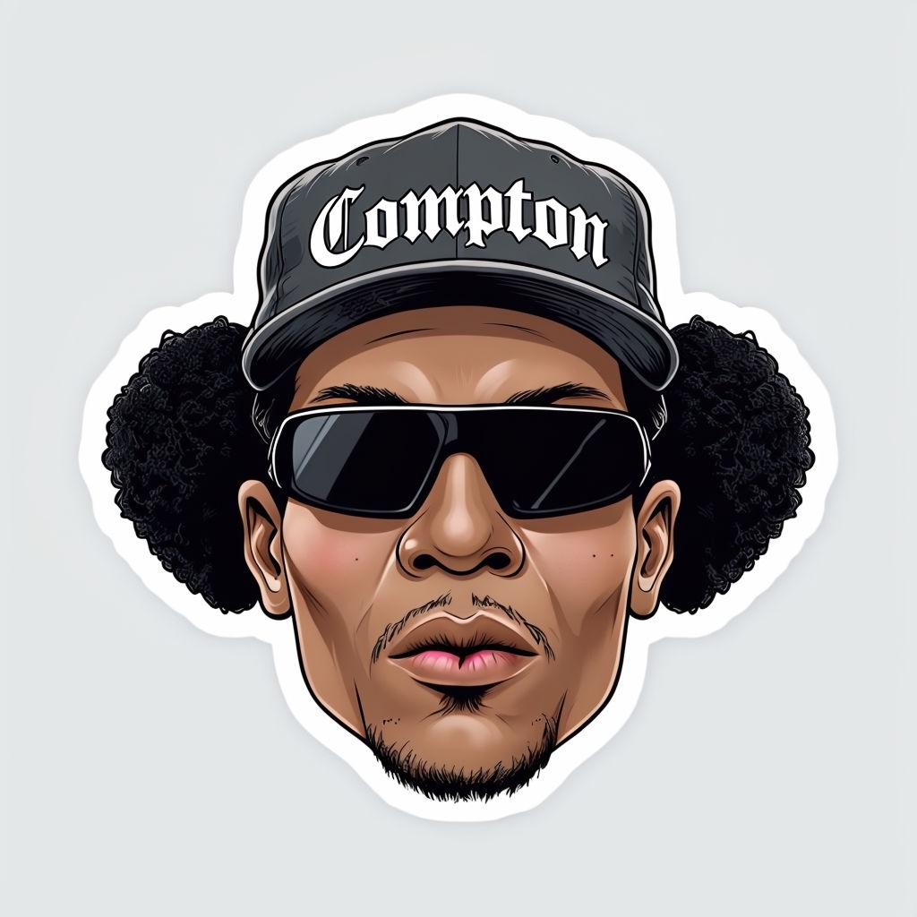 Eazy E Cool Digital Illustration Sticker with Gothic Cap Design ...