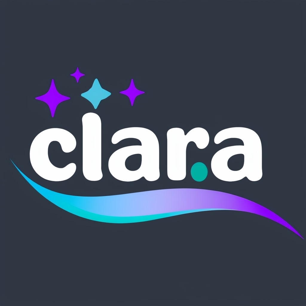 Playful Clara Logo with Stars and Dynamic Curved Line Design