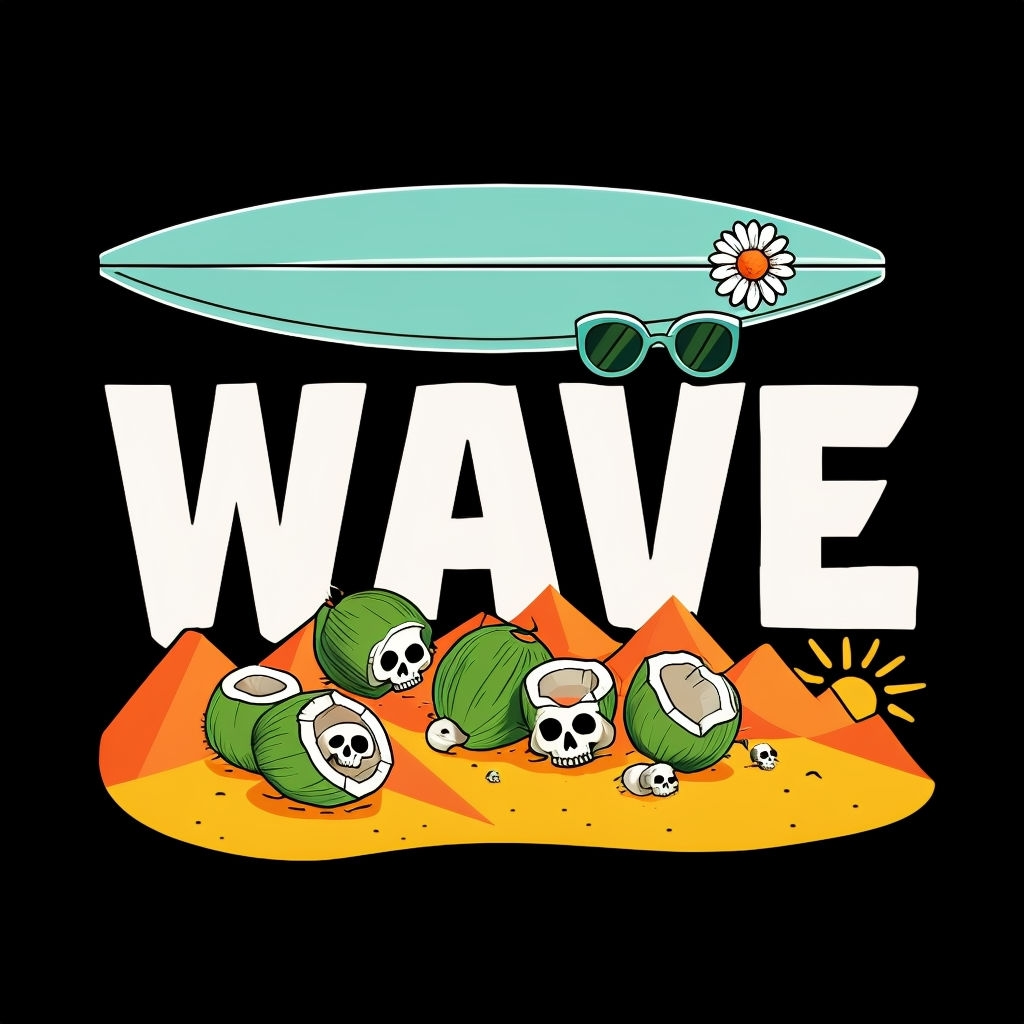 Whimsical Surfboard Wave Cartoon Design T-Shirt