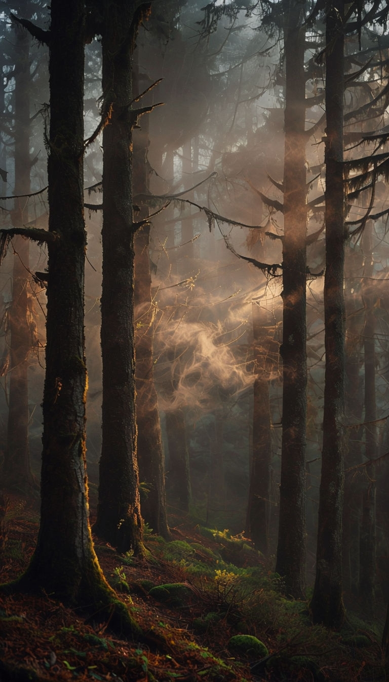 Misty Ethereal Forest at Dawn Photo for Mobile Wallpaper