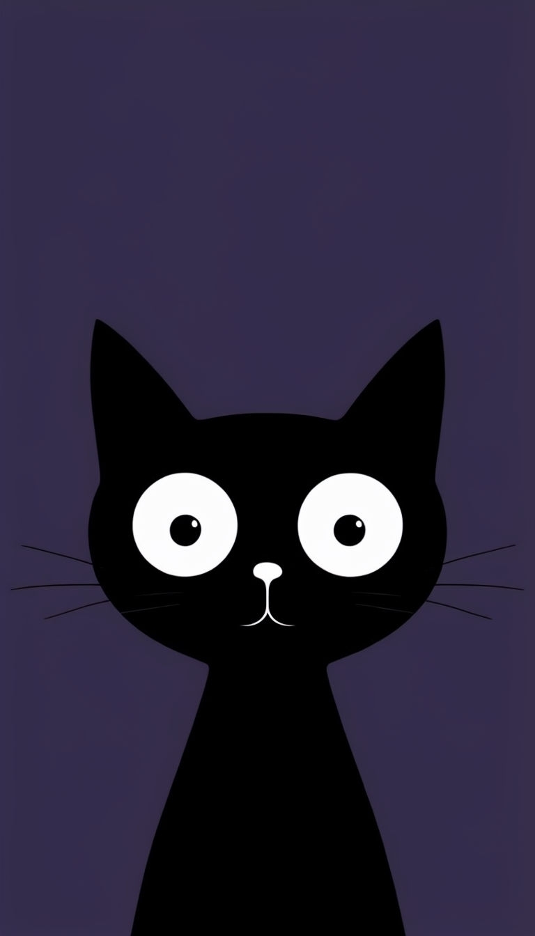 Minimalist Black Cat Illustration on Dark Purple Background Mobile Wallpaper