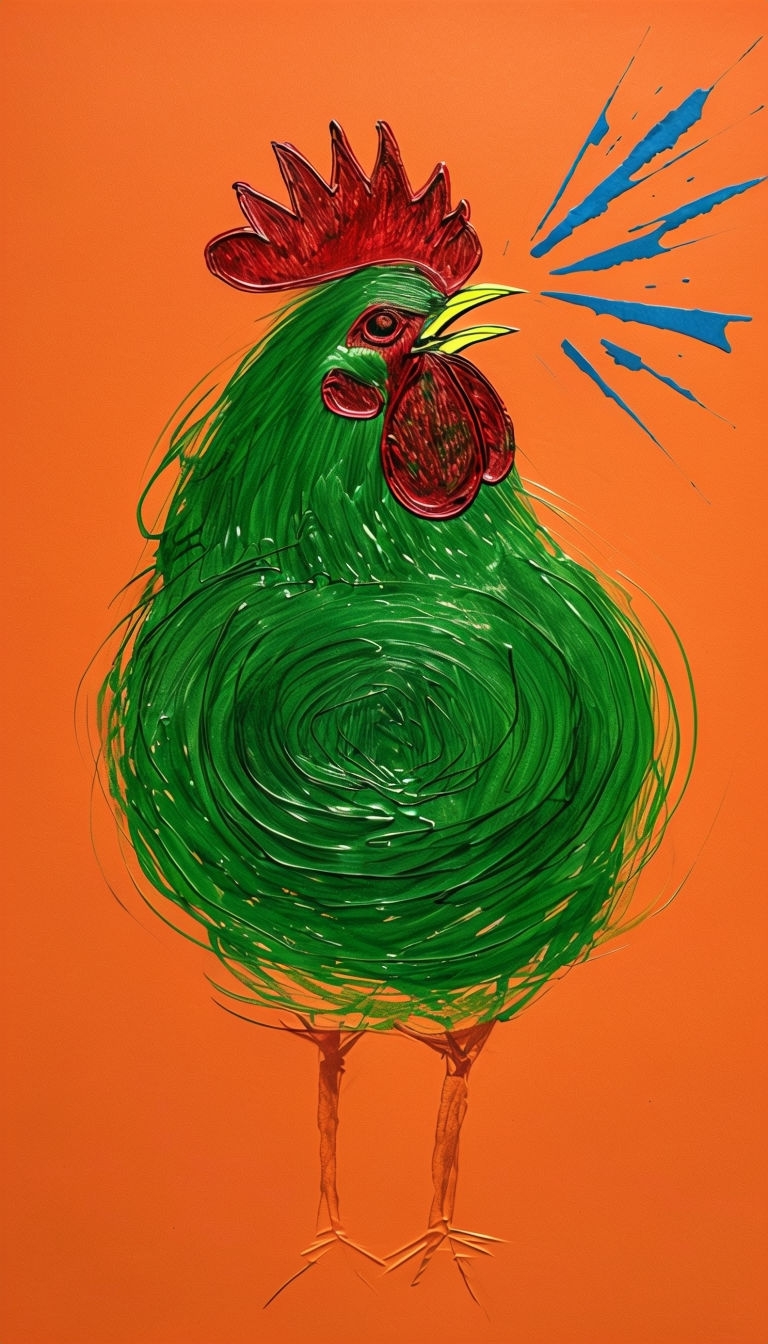 Energetic Lime Green Rooster Illustration with Vibrant Colors Art