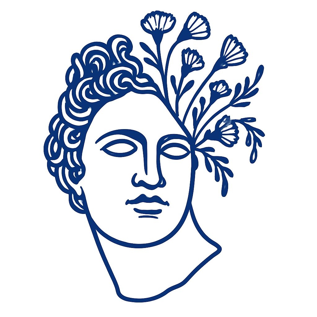 Navy Blue Minimalist Greco-Roman Bust with Floral Elements Sticker