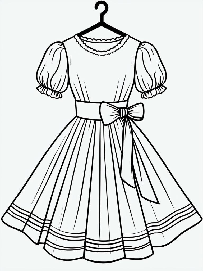 Elegant Line Drawing of a Dress on Hanger Coloring Book Pages