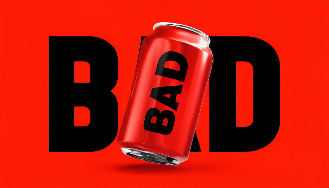 Bold Red 'BAD' Soda Can Digital Advertisement Design Ads