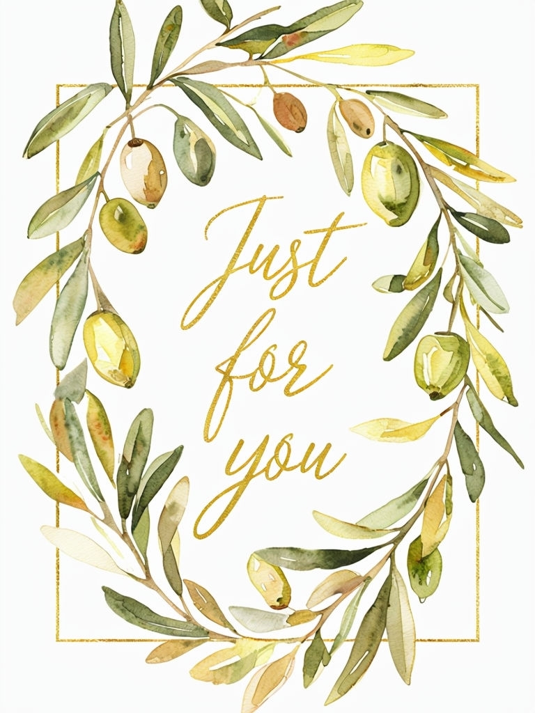 Elegant Watercolor Olive Branches with Just for You Text Card