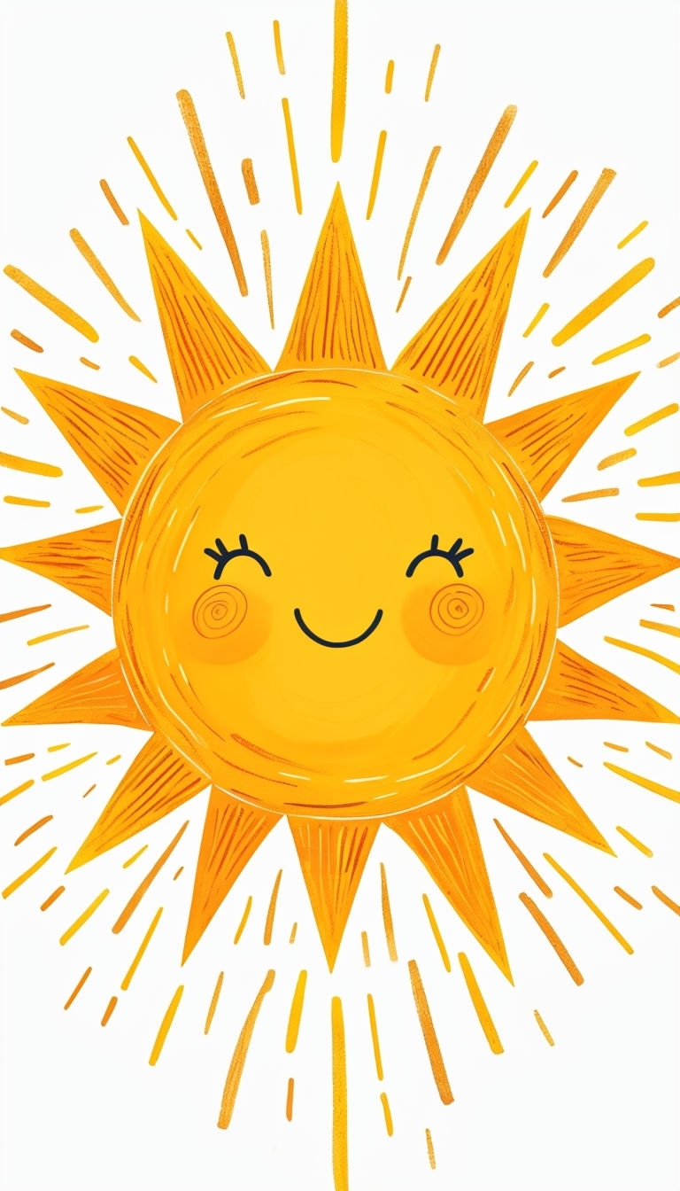 Cheerful Cartoon Sun Illustration with Radiant Rays Phone Case Cover
