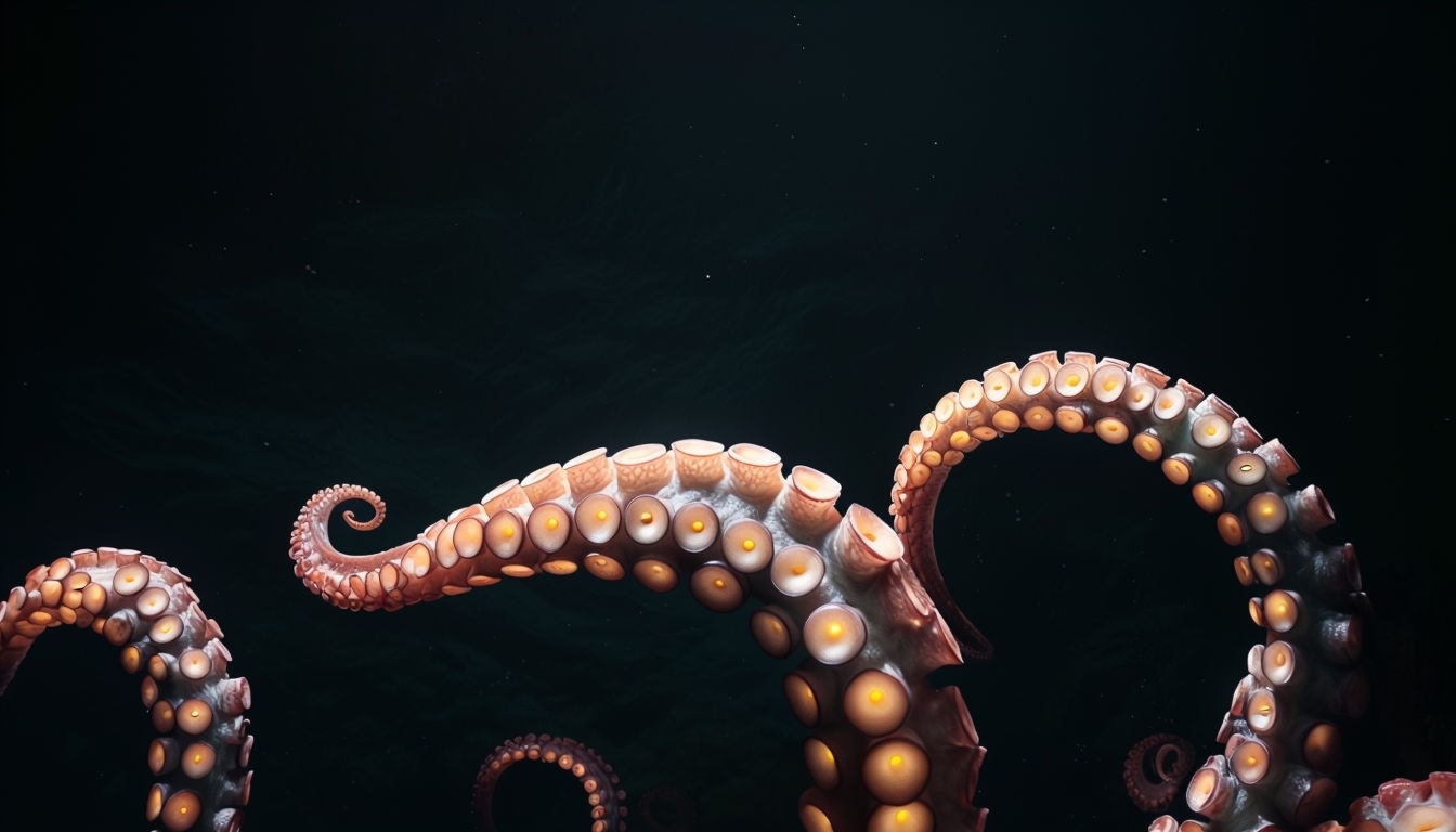 Deep Sea Abyss with Glowing Octopus Tentacles Wallpaper Virtual Backgrounds