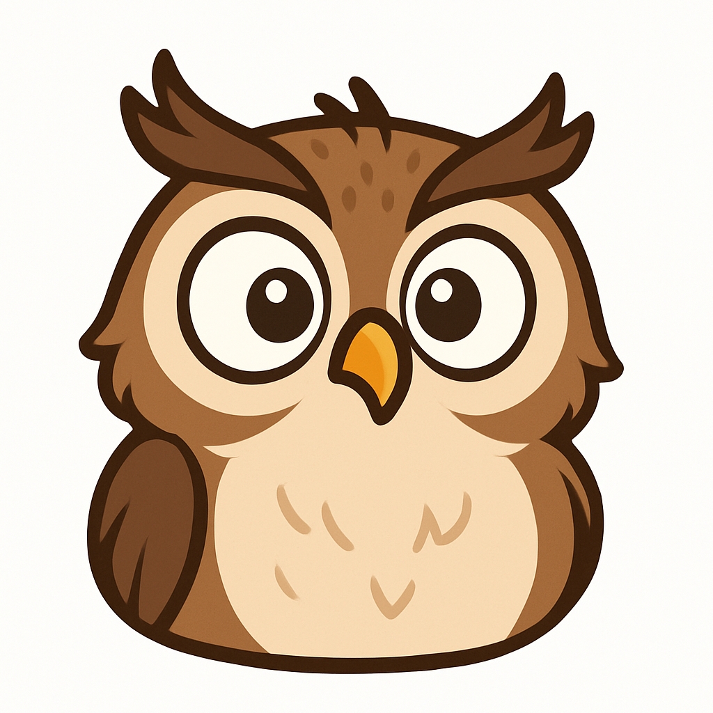 Playful Cartoon Owl Illustration on White Background Sticker