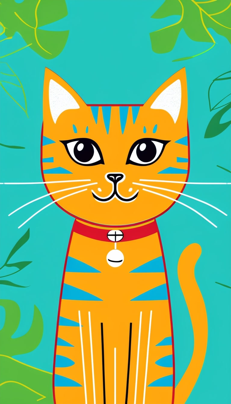Playful Orange Cat Illustration with Clean Line Art Mobile Wallpaper