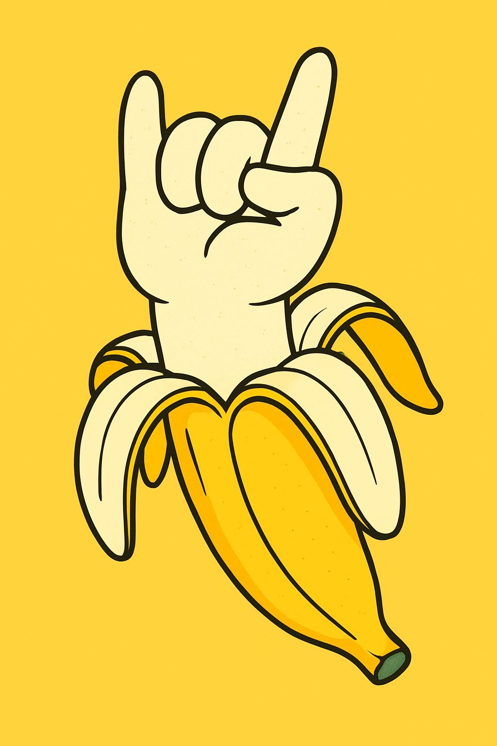 Playful Shaka Hand Sign Banana Cartoon Illustration Poster