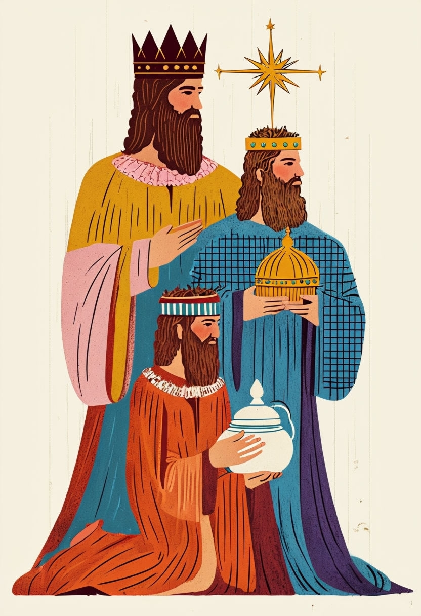 Vintage Three Wise Men Illustration for Christmas