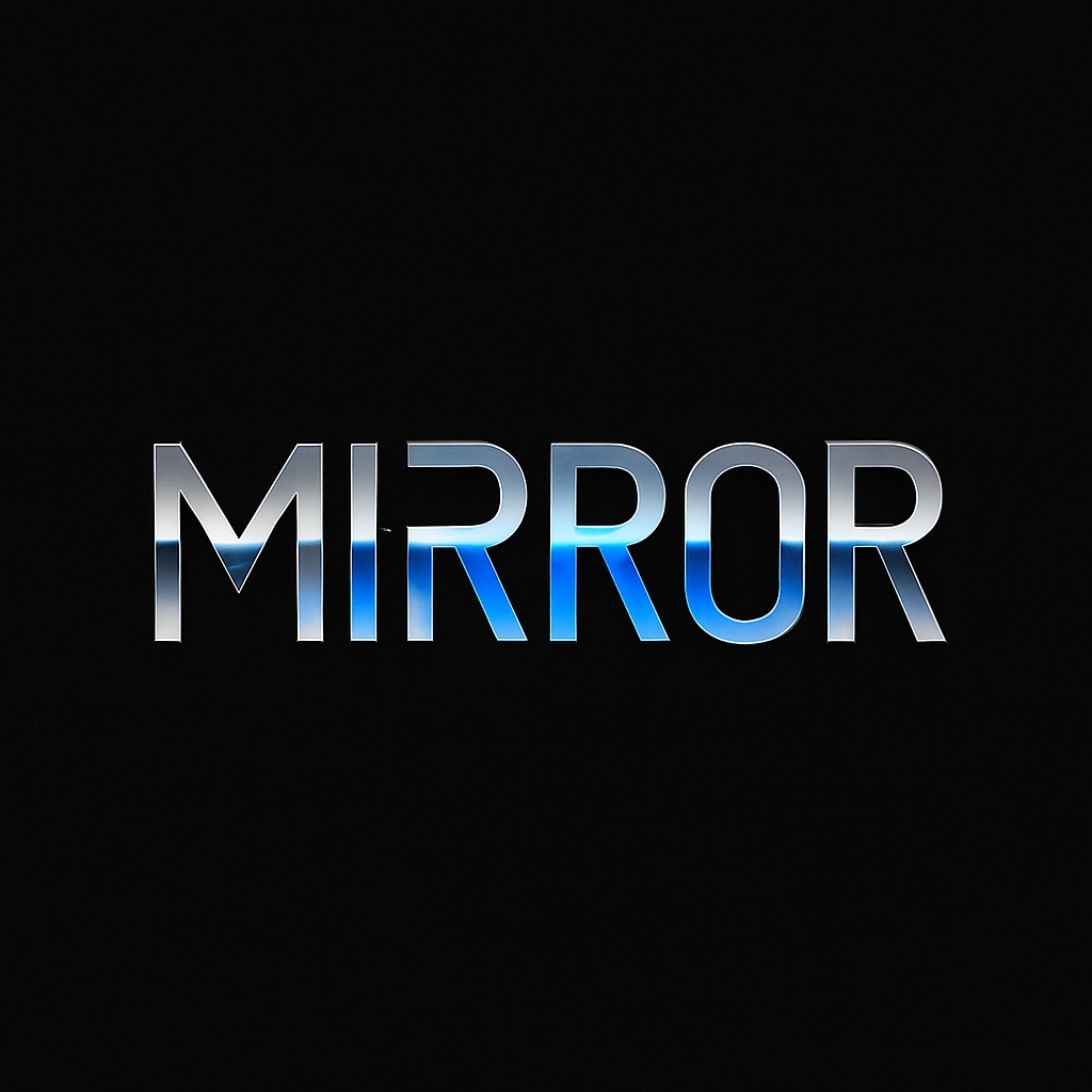 Futuristic 3D MIRROR Typography Design on Black Background Logo