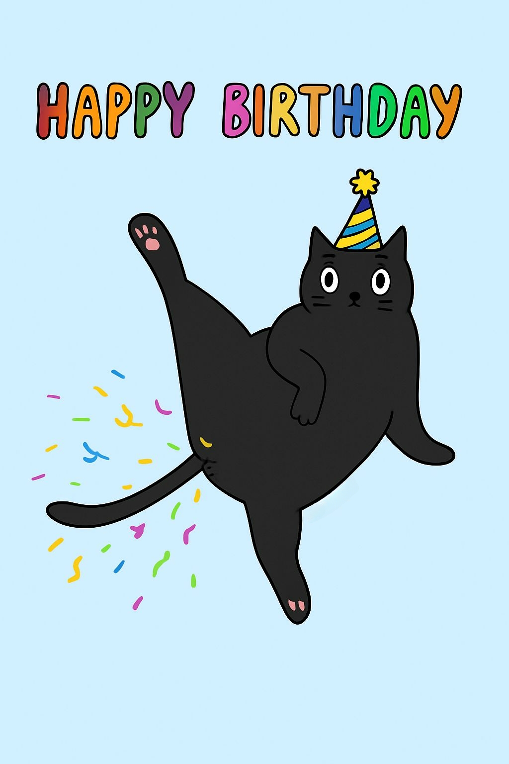 Cheerful Cartoon Black Cat Birthday Card Design