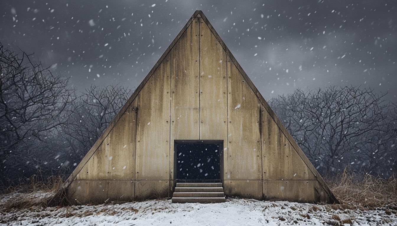 Snowy Nightfall Concrete Structure Virtual Background