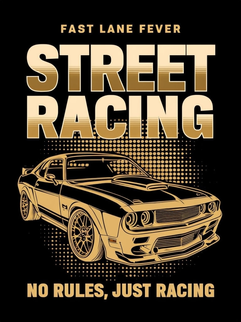 Stylized Muscle Car Street Racing Graphic T-Shirt