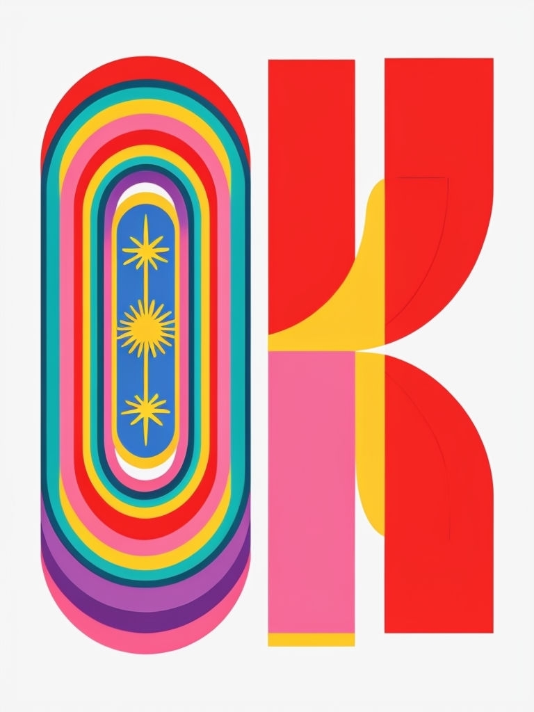 Vibrant Geometric OK Design with Colorful Patterns T-shirt