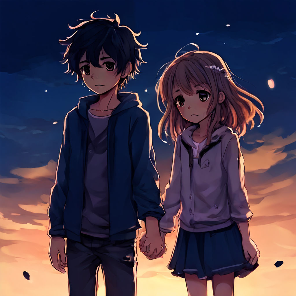 The sad boy hold girl hand. Anime by Jashmin Srambuka - Playground