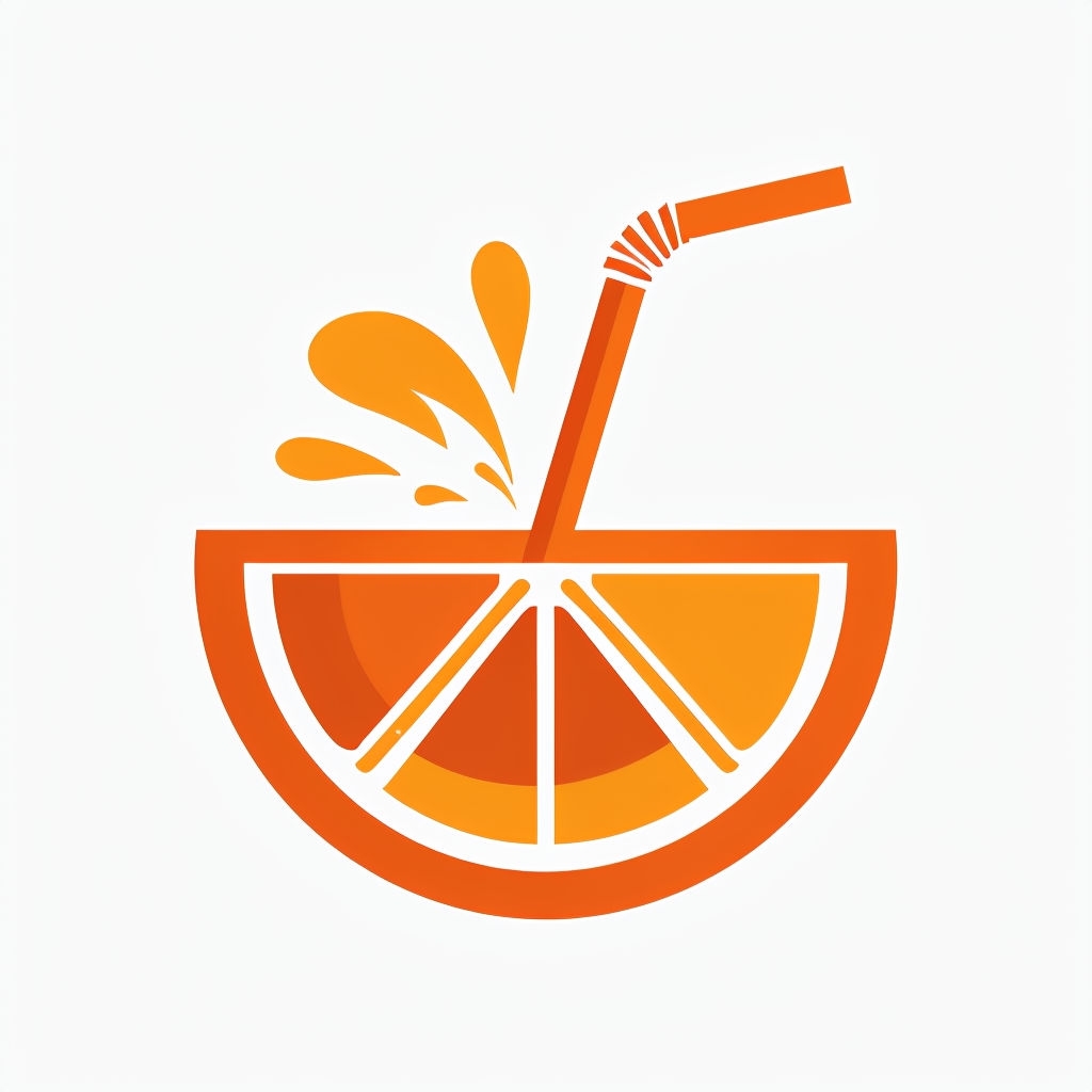 Stylish Minimalist Orange Slice Logo with Straw and Juice Splashes