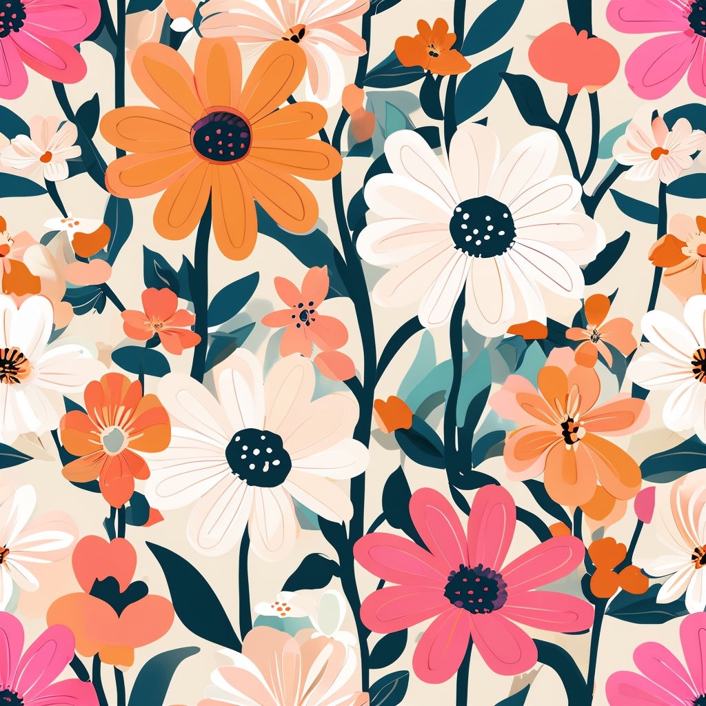 Vibrant Whimsical Floral Seamless Pattern Design Art