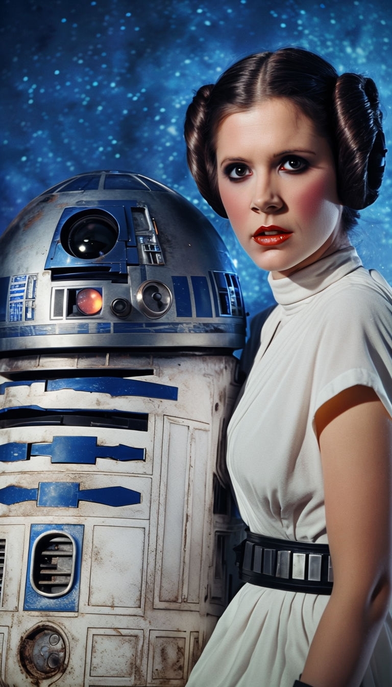 Heroic Princess Leia and R2-D2 Iconic Portrait Art