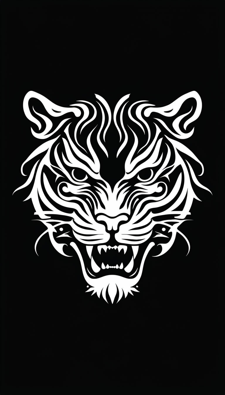 Stylized White Panther Face on Black Background Phone Case Cover