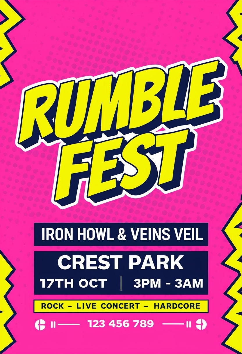 Vibrant Rumble Fest Live Concert Promotional Poster Design Flyer