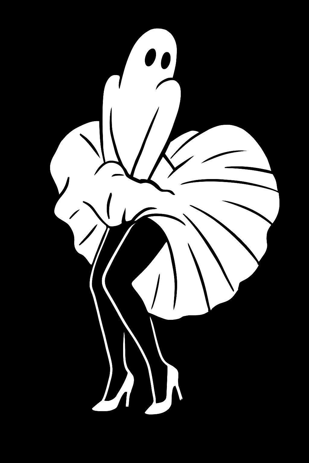 Minimalist Black and White Ghost Dancer Illustration Art
