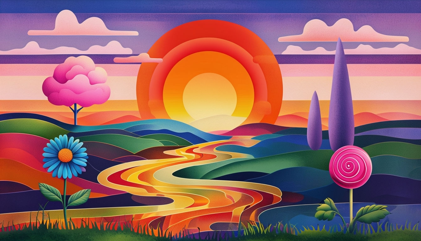 Vibrant Abstract Fantasy Landscape Poster Art for Virtual Backgrounds