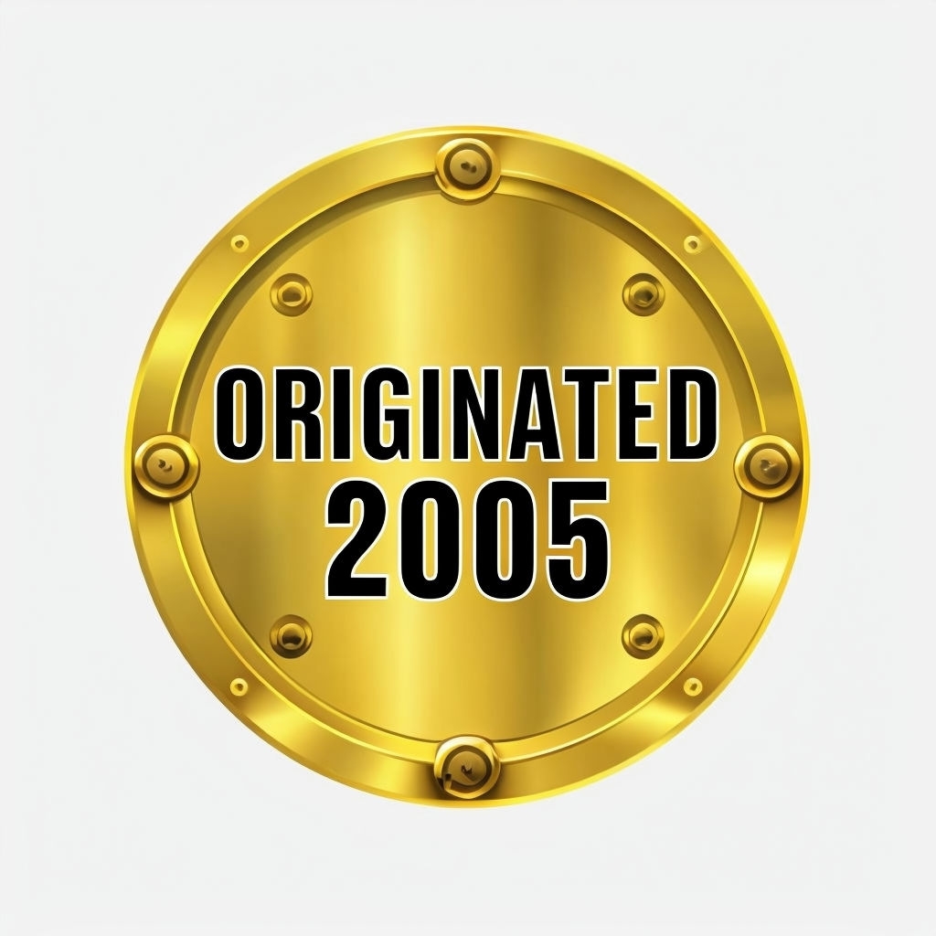 Sleek Circular Emblem with Originated 2005 Text Sticker