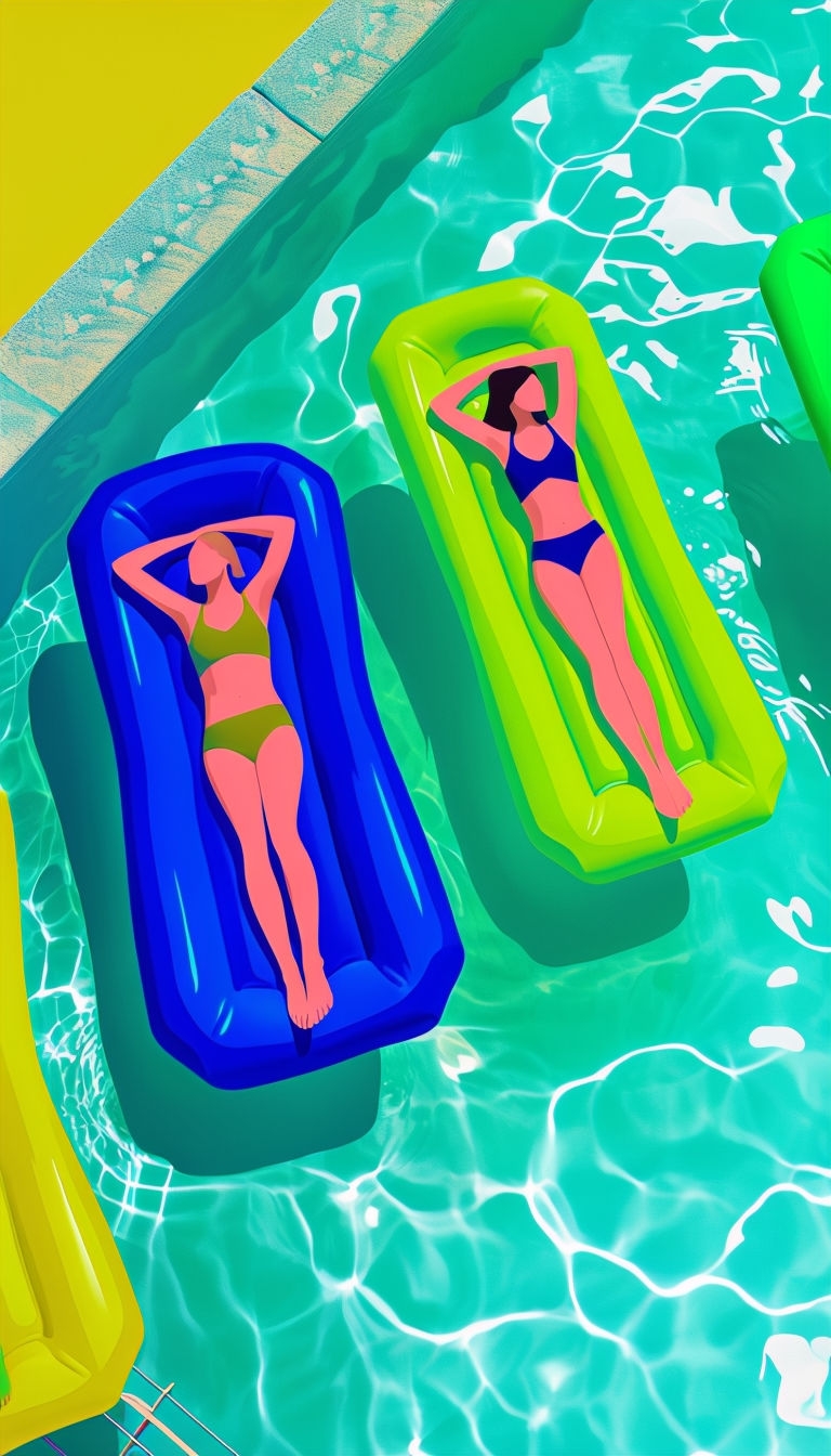 Vibrant Poolside Lounging Figures Illustration Art