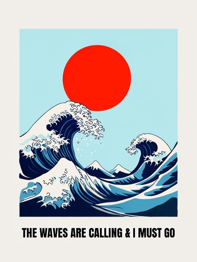 Japanese Inspired Waves and Sun Adventure T-Shirt
