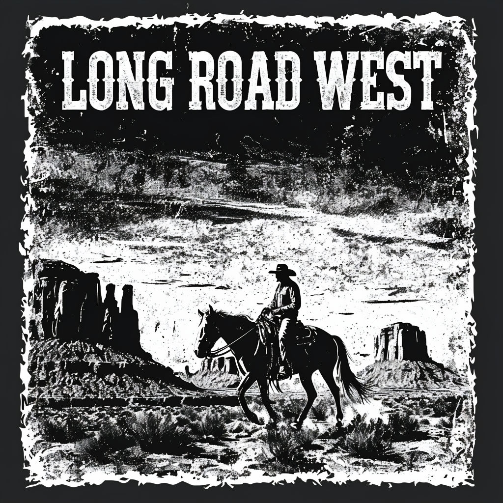 Vintage Cowboy Long Road West Illustration T-Shirt