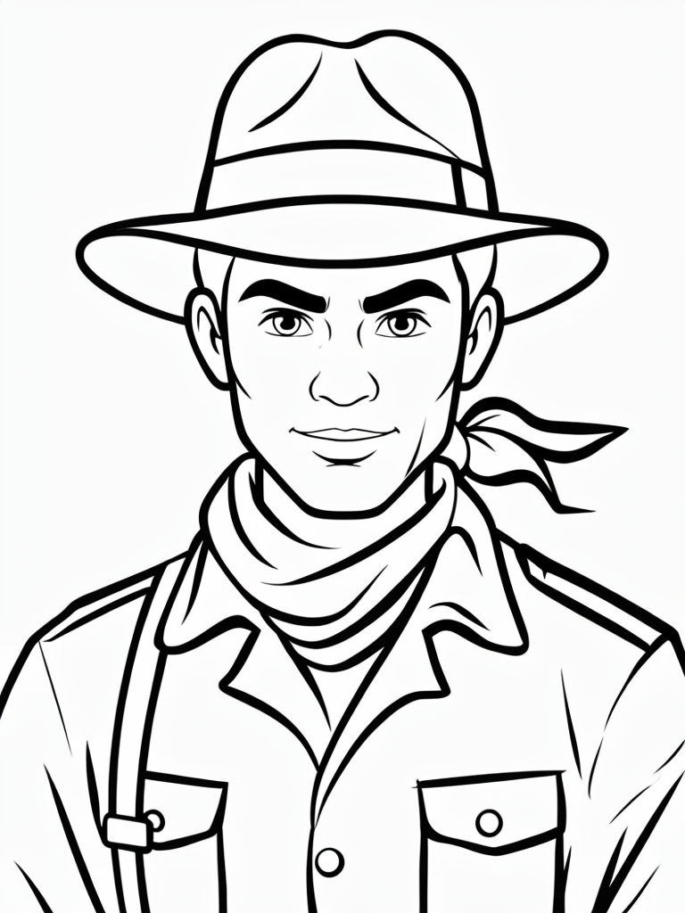 Adventurous Rogue Archaeologist Simple Line Drawing Coloring Book Pages