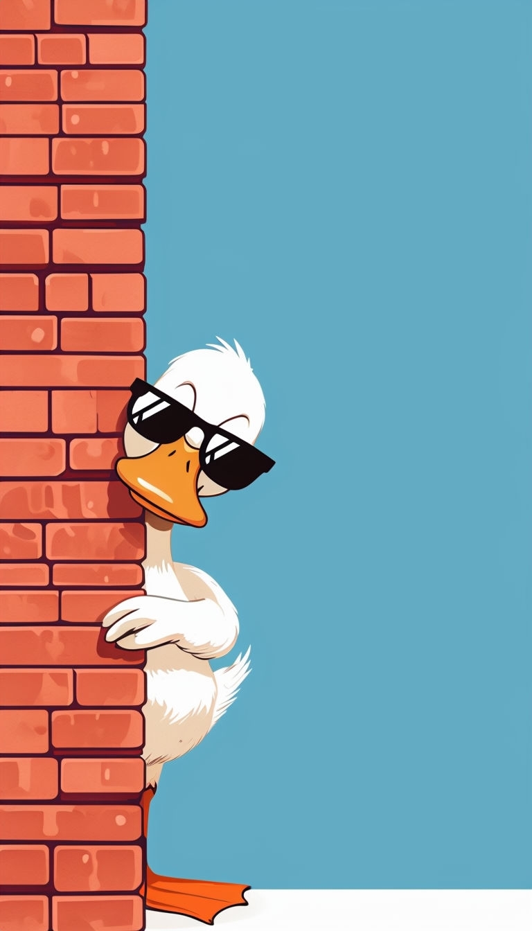 Playful Cartoon Duck Peeking From Brick Wall Background Mobile Wallpaper