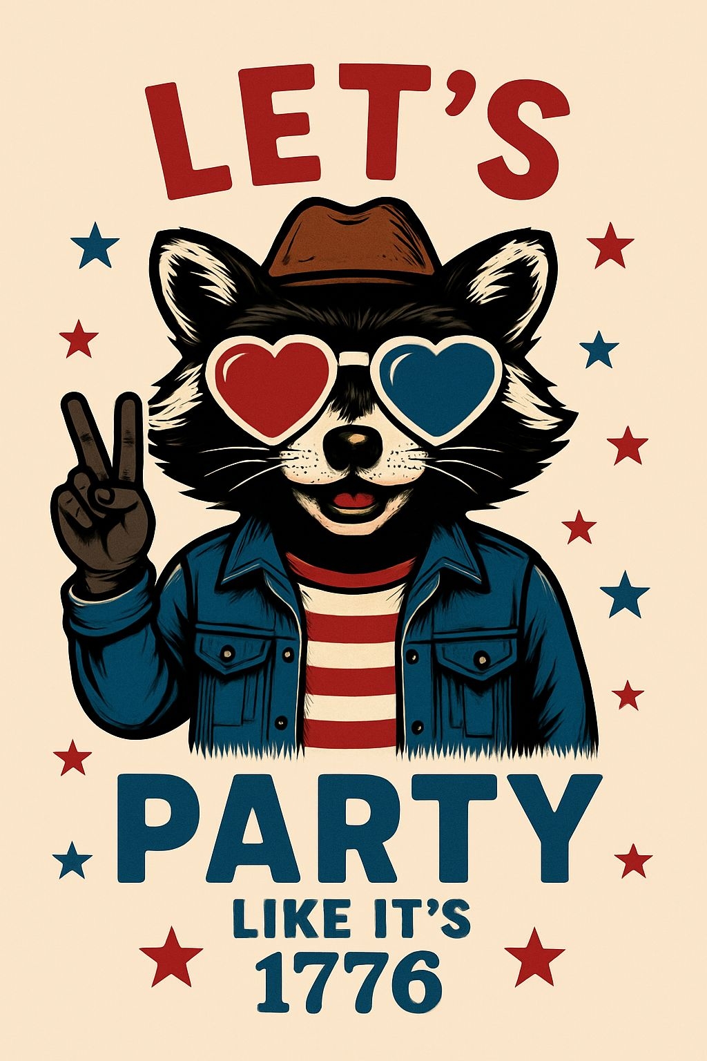 Retro Raccoon Let’s Party Like It’s 1776 T-Shirt