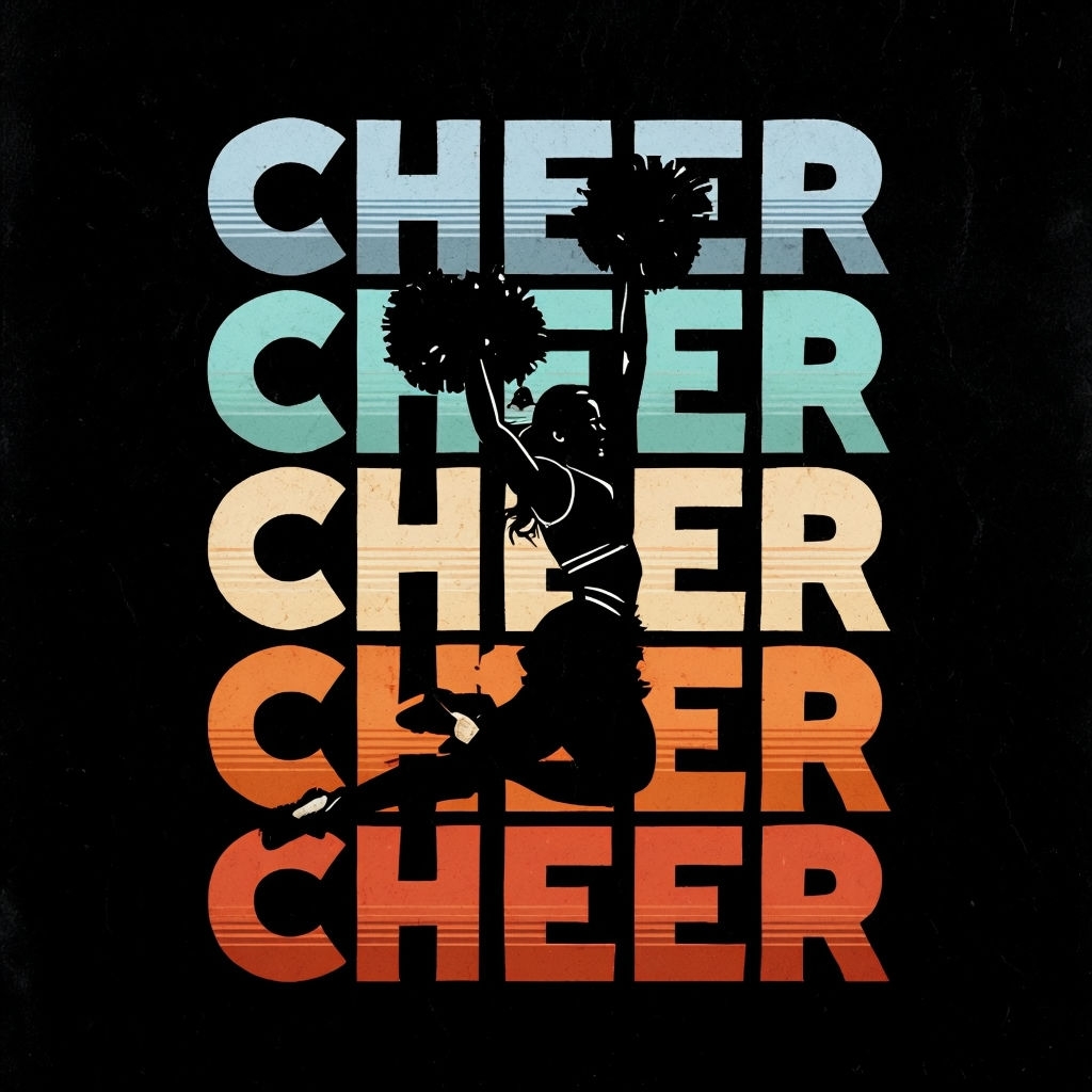Dynamic Cheerleader Silhouette with Colorful CHEER Text T-Shirt