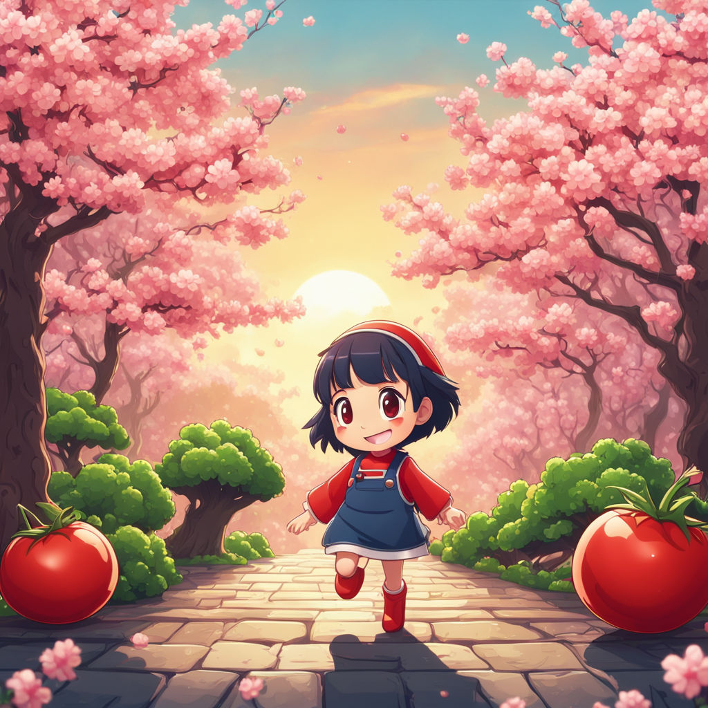 Small cute tomato 2d animation character at the left side of... by ...