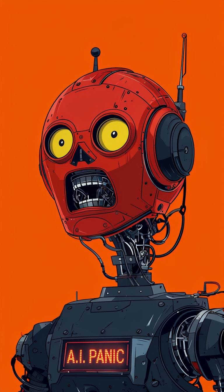 Vintage-Style Robot with A.I. Panic Expression Poster