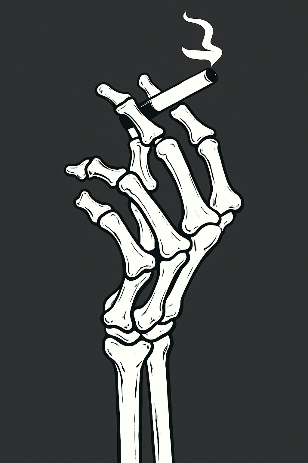 Stylized Black and White Skeletal Hand Illustration T-Shirt