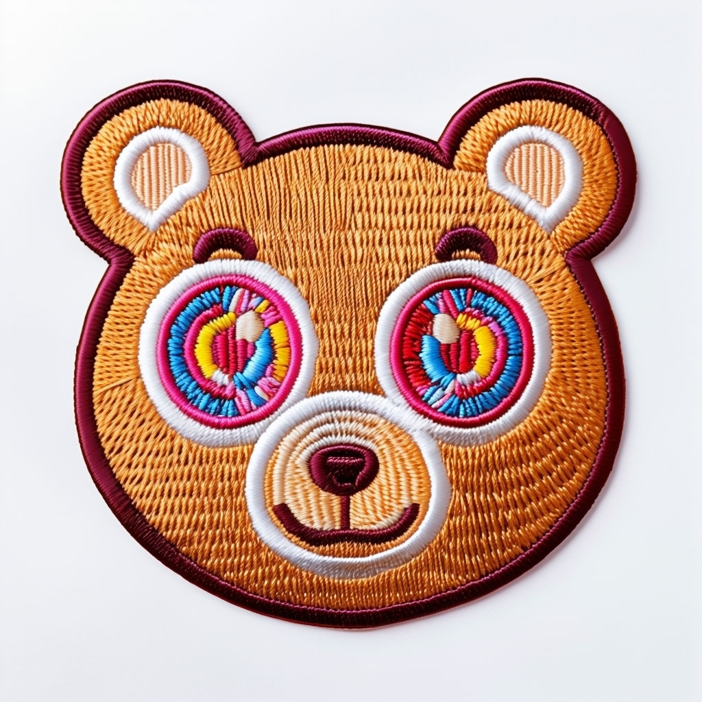 Stylized Bear Face Embroidered Patch Design for Hats