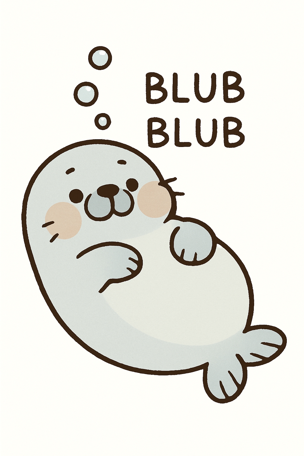 Cute Cartoon Blubber Seal with Blub Blub Text T-Shirt
