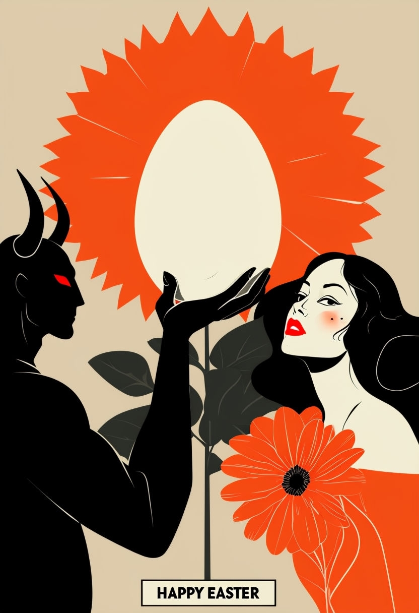 Striking Minimalist Happy Easter Illustration with Poppy Flower Poster