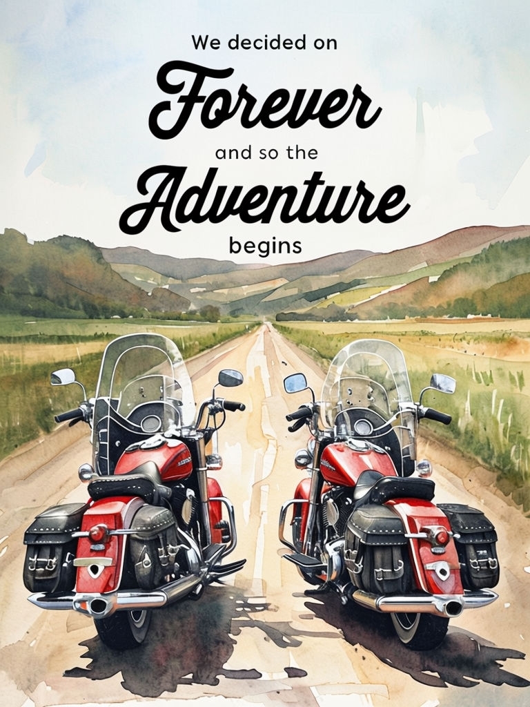 "Rural Road Adventure Begins Watercolor Harley-Davidson Event Signs"