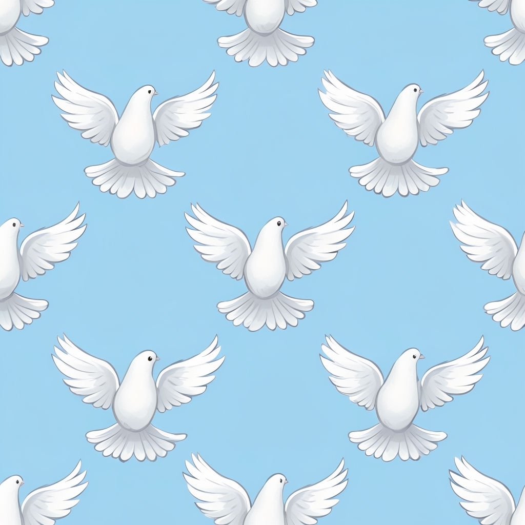 Elegant White Doves Seamless Pattern on Sky Blue Background