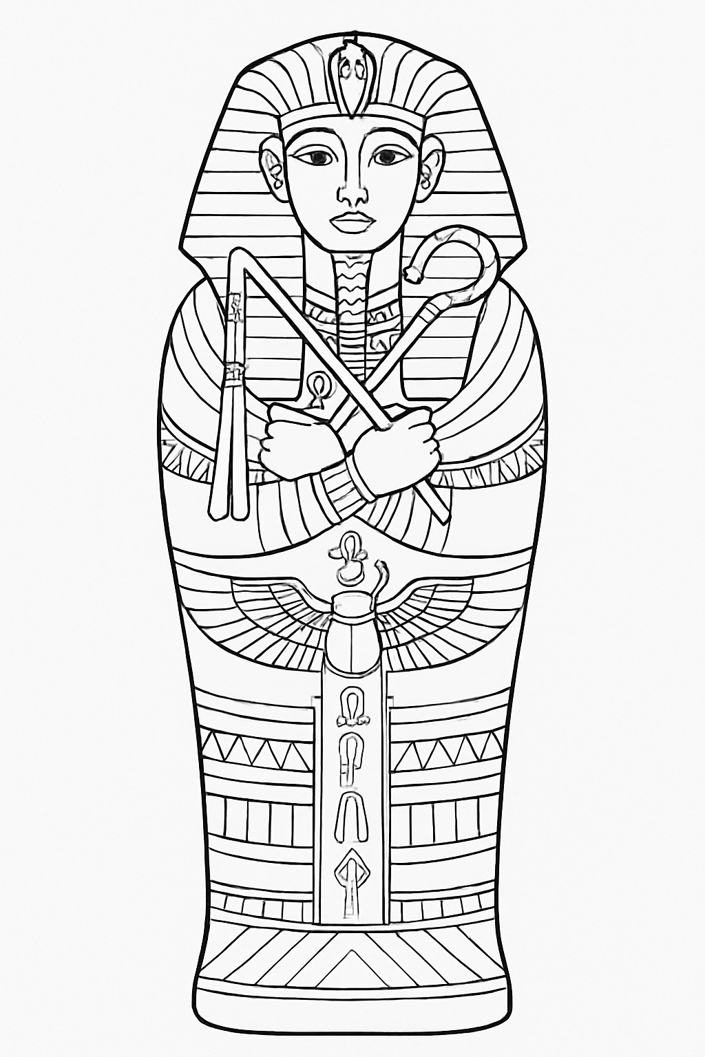 Intricate Egyptian Sarcophagus Line Drawing for Coloring Book Pages