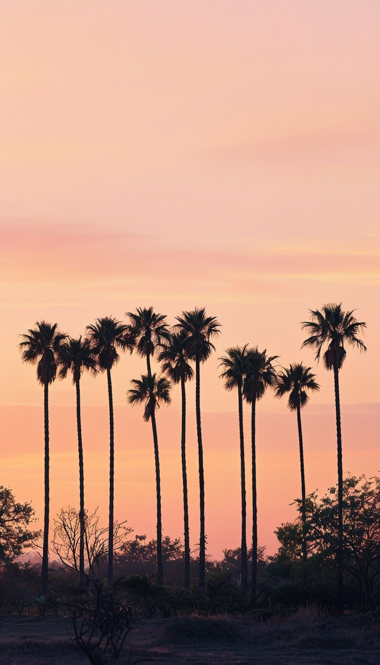 Serene Sunset with Tall Palm Trees and Colorful Sky Mobile Wallpaper
