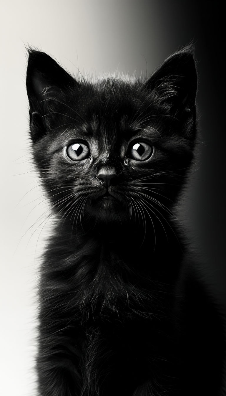 High-Contrast Black and White Portrait of a Curious Kitten Mobile Wallpaper