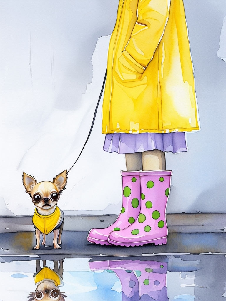 Playful Watercolor Illustration of Person with Chihuahua Art